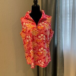 Vibrant Floral Zip-Up Blouse - Pink and Orange